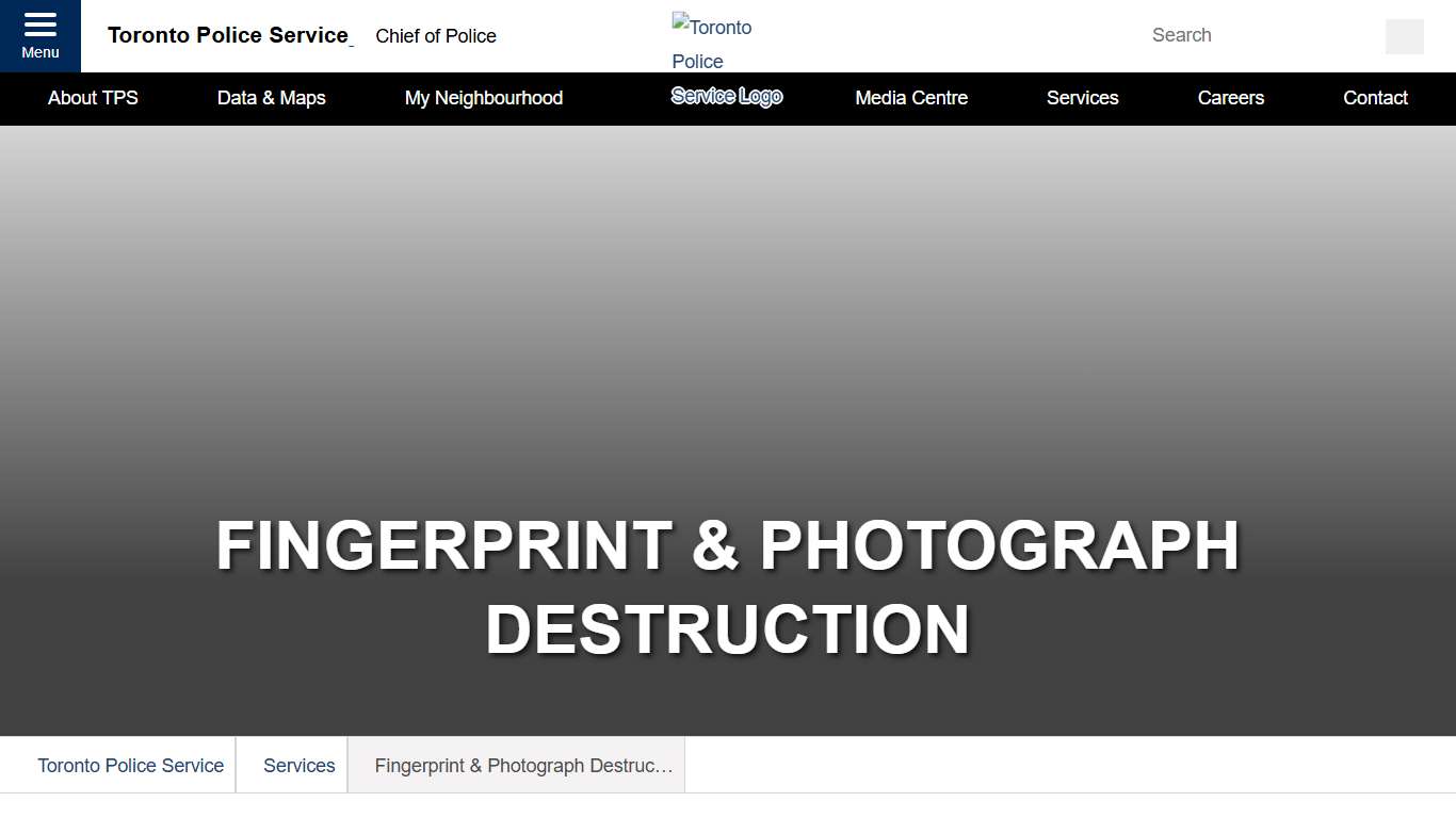 Fingerprint & Photograph Destruction- Toronto Police Service
