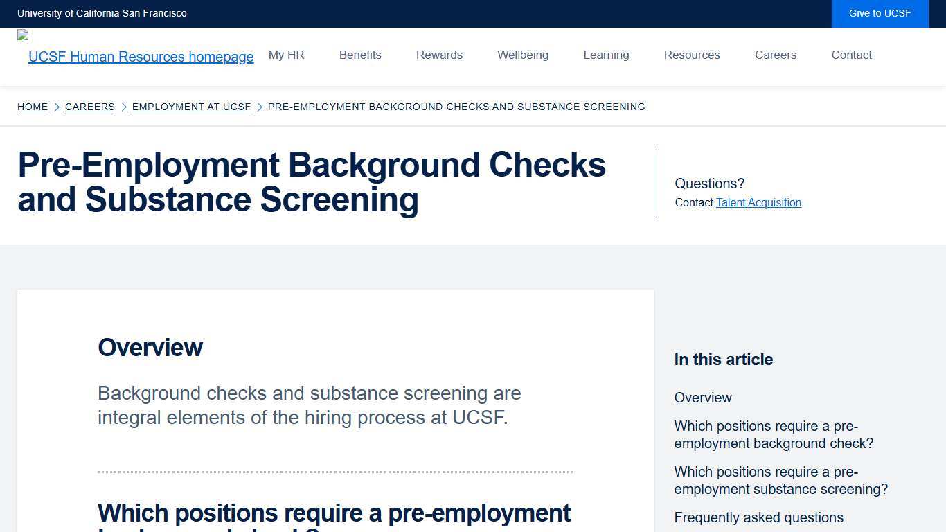 Pre-Employment Background Checks and Substance Screening UCSF Human Resources