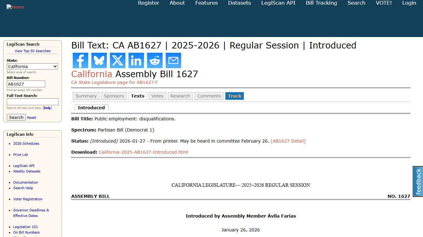 Bill Text: CA AB1627 2025-2026 Regular Session Introduced LegiScan
