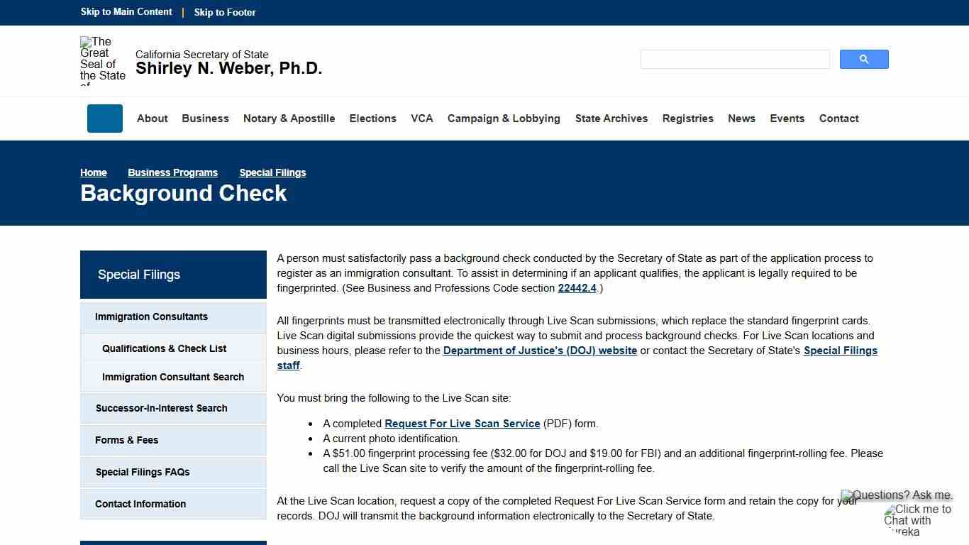 Background Check :: California Secretary of State